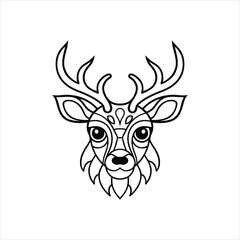 Stylized Deer Head Zentangle Outline Vector Illustration