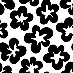 Simple floral vector seamless pattern. Large black flowers on white background. For fabric prints, textiles, packaging.