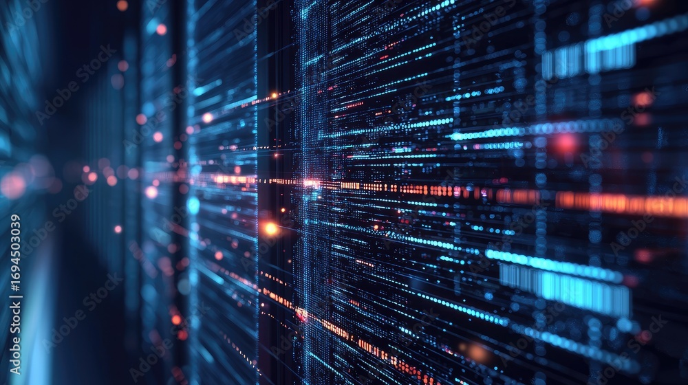 Poster high speed data transfer technology with glowing digital lines and futuristic server network backgro