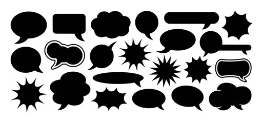 Collection of Black Speech Bubbles and Comic Book Style Shapes
