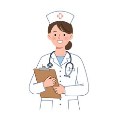smiling cartoon nurse holding clipboard