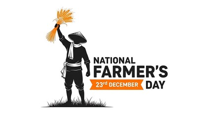 National farmer's day celebration graphic with farmer holding crops and text
