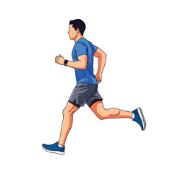 A man in blue athletic wear actively jogging, showcasing a healthy active lifestyle.