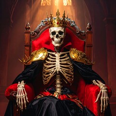 Fototapeta premium Skeleton king on throne, regal pose, dark gothic