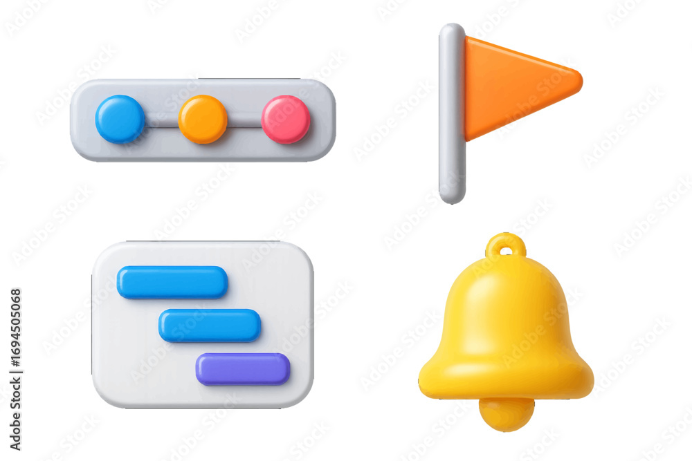 Fototapete modern 3d user interface icons for project management applications featuring a task list, progress t