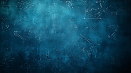 Abstract dark blue background with faded mathematical equations and scientific scribbles.

