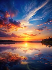 Naklejka premium Majestic sunset over a serene lake