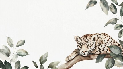 Obraz premium Watercolor nature illustration featuring a jaguar.