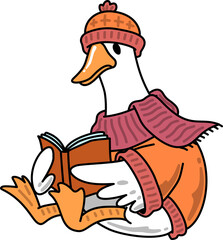 Autumn Goose Reading a Book Illustration