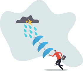 Extra protection for thunderstorm ahead, business protection or insurance, resilience or shield to survive crisis situation.about a man and his life.