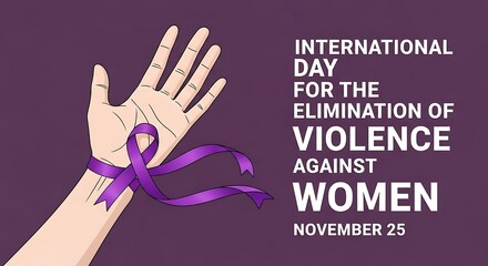 International day for the elimination of violence against women november 25 purple ribbon hand symbol