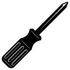 Vector illustration of a screwdriver hand tool in flat cartoon silhouette style, isolated on white background. For icons, symbols, repair tools, hardware, maintenance, DIY, logo, and graphic design