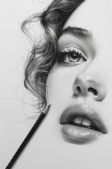 Hyperrealistic Pencil Drawing of a Female Portrait. Detailed Handmade Portrait in Pencil Shading.  Generative AI