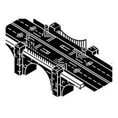 Isometric illustration of a bridge with road and arch.