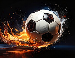 Fototapeta premium Dynamic soccer ball in fiery action.