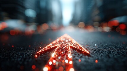 Glowing Arrow on City Street