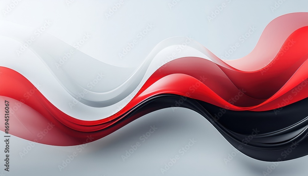 Poster flowing red and black abstract waves with smooth curves perfect for modern design and digital backgr