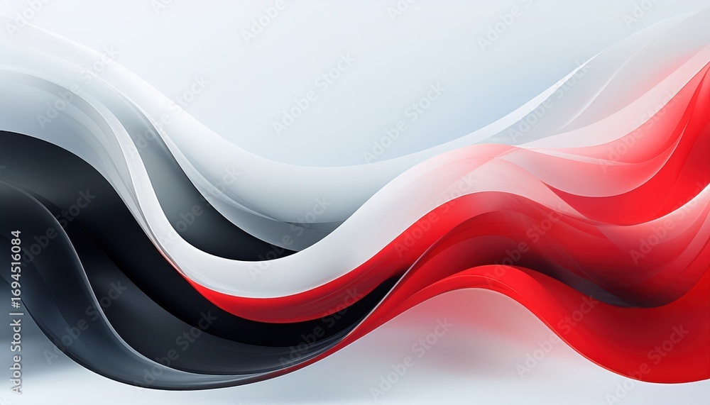 Poster flowing red and black abstract waves with smooth curves perfect for modern design and digital backgr