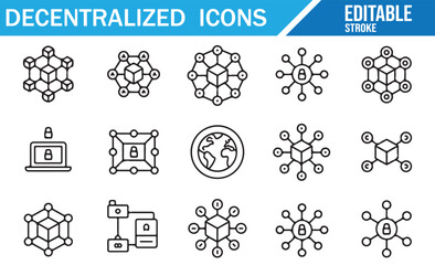 Blockchain Encryption and Network Structure Icons in Vector Art Style