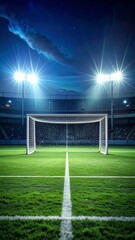Fototapeta premium Illuminated soccer goal at night game.