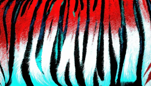 vibrant neon tiger stripes in bold red and cyan hues on fur pattern