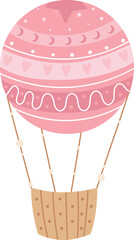 Boho pink hot air balloon clipart. Vector illustration of children