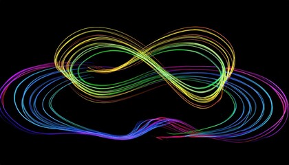 vibrant neon light trails in abstract swirls glowing against black background, dynamic multicolored streaks, perfect for digital art, website backgrounds, or creative banners
