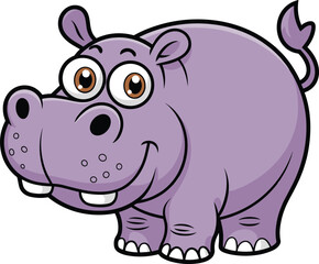 Cartoon hippopotamus, cute animal illustration, vector hippo art, smiling hippo character, purple hippo drawing, kids graphic, stock image