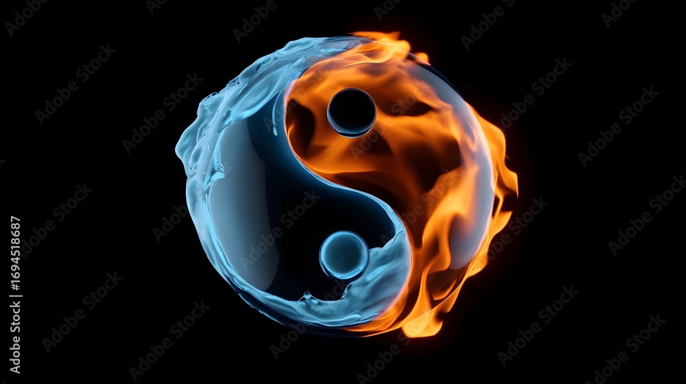 Poster fiery and icy yin and yang symbol representing the dynamic balance and contrast of opposing forces i