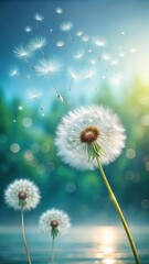Obraz premium Delicate dandelion seeds gently floating on a soft