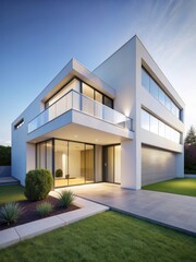 Sleek Modern White House Exterior with Clean Lines and Minimalist Design