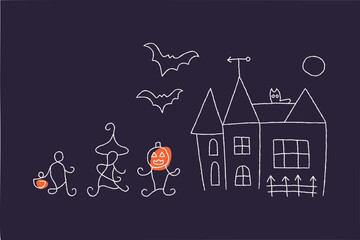 Halloween background with hand drawn spooky elements 