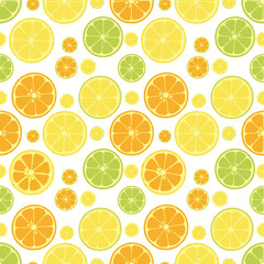 Fototapeta premium A refreshing and zesty seamless vector background with yellow lemon, green lime, and orange fruit slices
