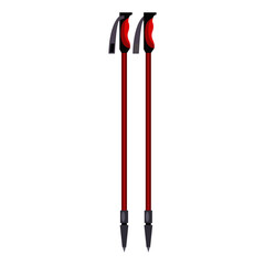 Isolated vector illustration of red trekking poles for outdoor hiking and adventure