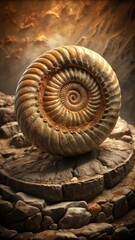 Ancient ammonite fossil with intricate spiral shell details