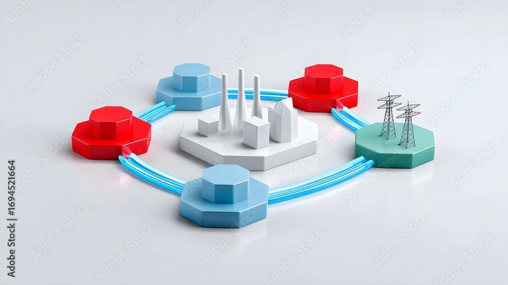 Aufkleber a digital representation of an interconnected energy infrastructure system with various technologica