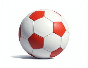 Vibrant red and white soccer ball isolated.