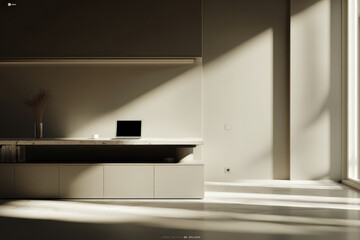 photorealistic ultraminimalist desktop setup featuring clean office desk designed for website homepage