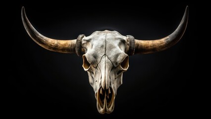 Bull skull on black background