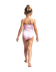 walking child wearing a swimsuit, girl , view from behind isolated on transparent background