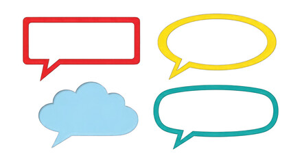 Four speech bubble shapes in different colors isolated on transparent background