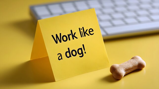 This image encourages a fun, hardworking mindset in the workplace, using a dog and its playful nature as an inspiring metaphor for productivity and efficiency.