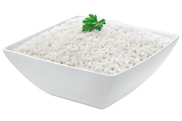tigela com arroz branco cozido isolado em fundo transparente