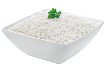 tigela com arroz branco cozido isolado em fundo transparente