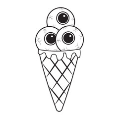 Terrible Halloween Ice Cream with eyes, black outline