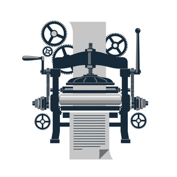Antique printing press, logo design illustration