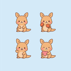 Cute kangaroo cartoon collection, vector illustration