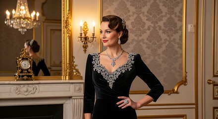 Elegant Woman in Vintage Dress.