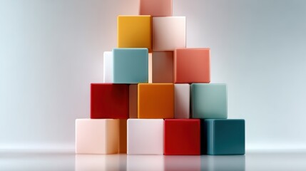 Obraz premium An artistic arrangement of colorful building blocks stacked in a pyramid, evoking a sense of creativity, playfulness, and the base elements of construction and design.