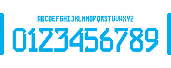 Futuristic Blocky Alphabet and Number Font in Light Blue Color Set